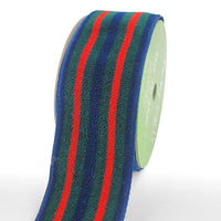 1.5 Inch Plush Holiday Stripe Woven Edge Ribbon – 744-15-03 NAVY/GREEN/RED
