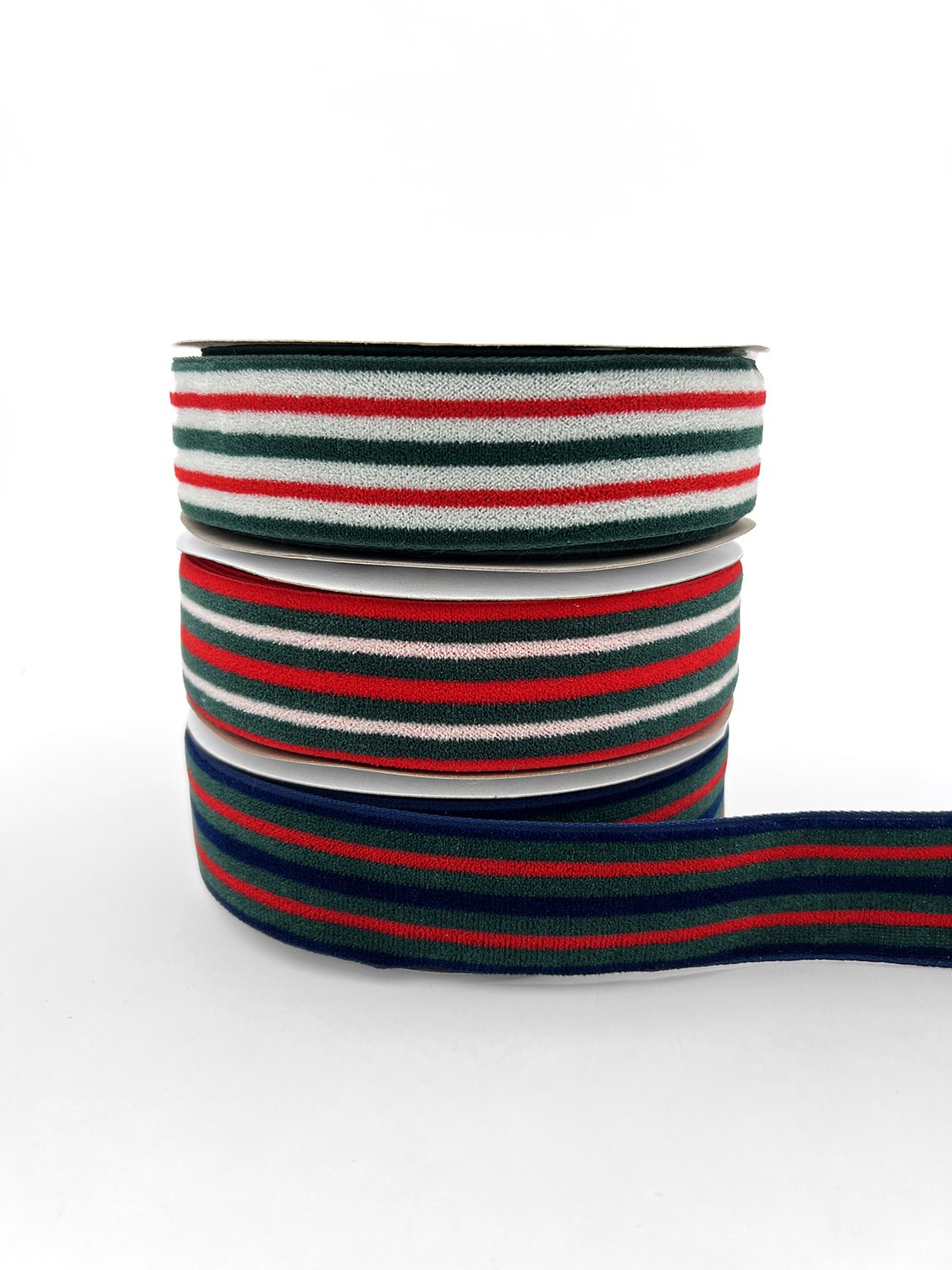1.5 Inch Plush Holiday Stripe Woven Edge Ribbon