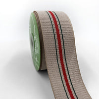 2 Inch Open Weave Vintage Center Stripe Woven Edge Ribbon – 745-2-09 NATURAL/RED/GREEN