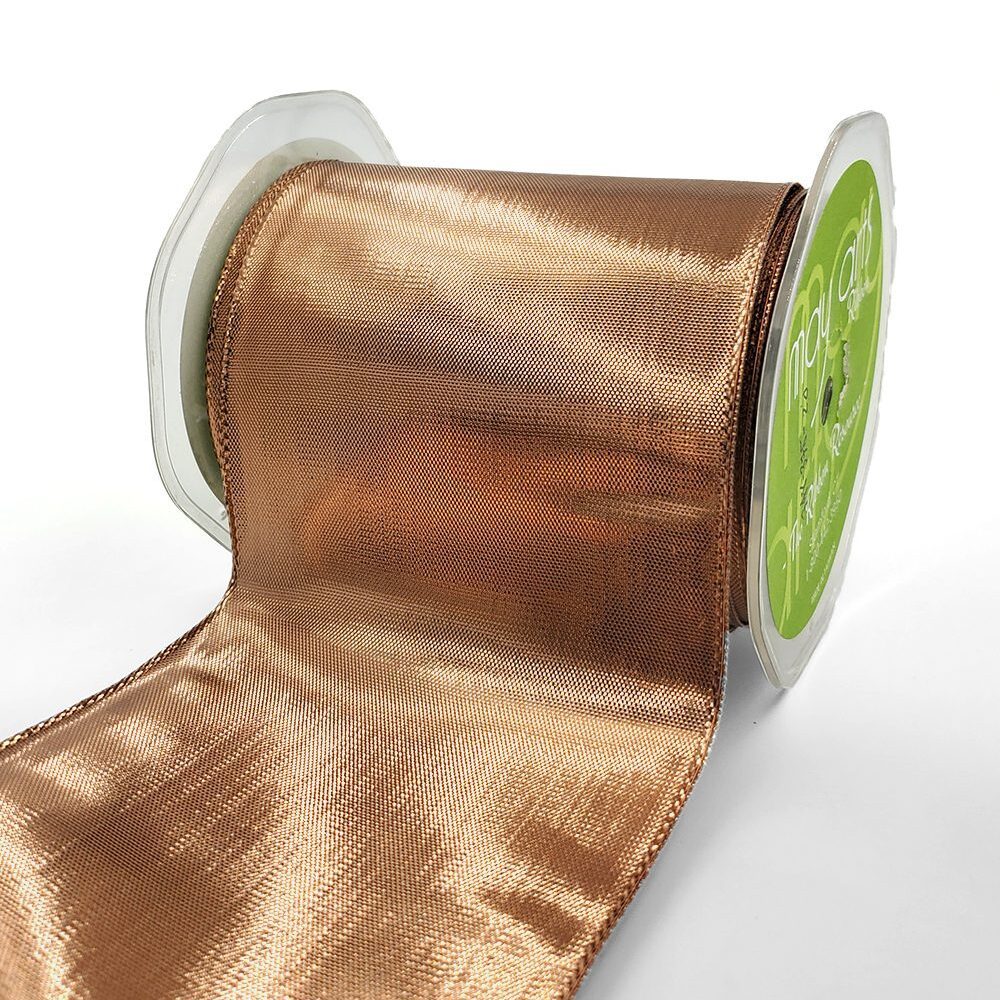 3¾ Inch Woven Metallic Shimmer Wired Edge Ribbon – 748-375-20 COPPER