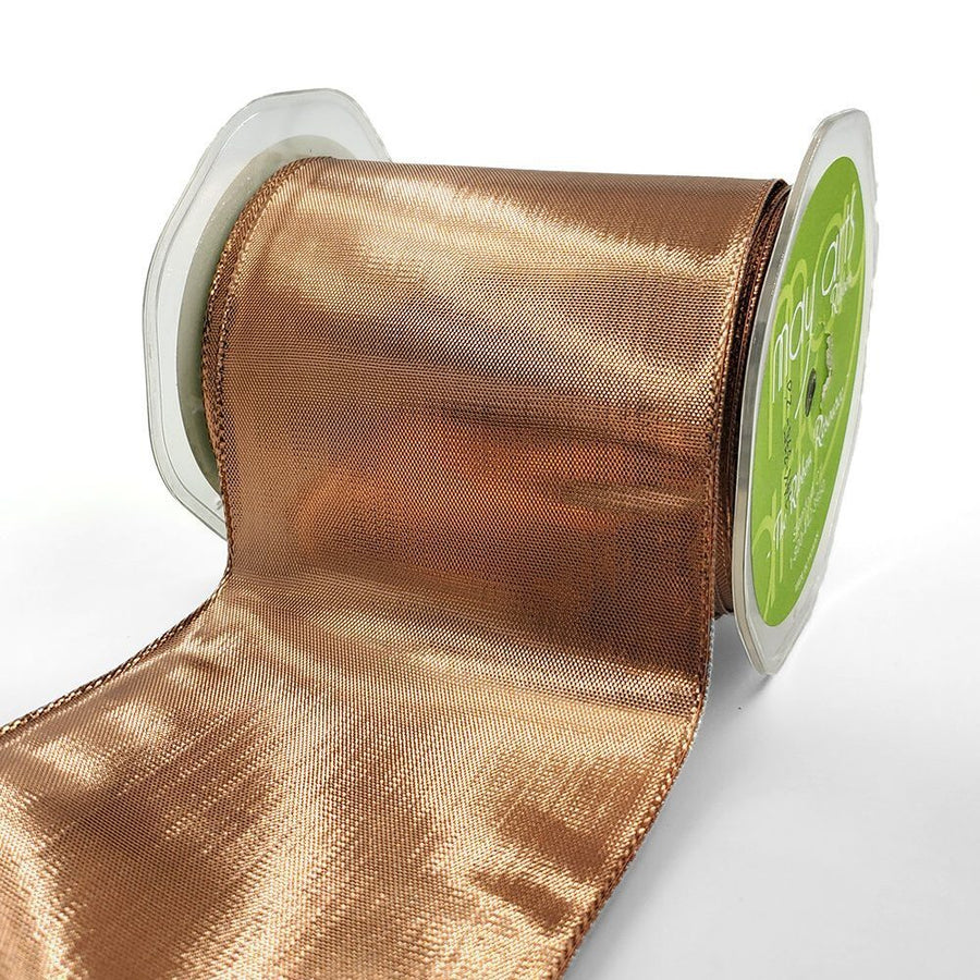 3¾ Inch Woven Metallic Shimmer Wired Edge Ribbon – 748-375-20 COPPER