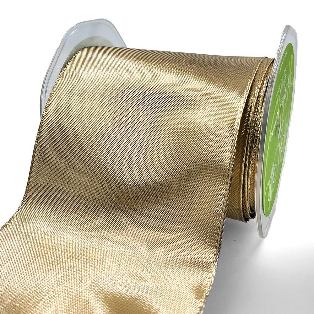 3¾ Inch Woven Metallic Shimmer Wired Edge Ribbon – 748-375-30 CHAMPAGNE