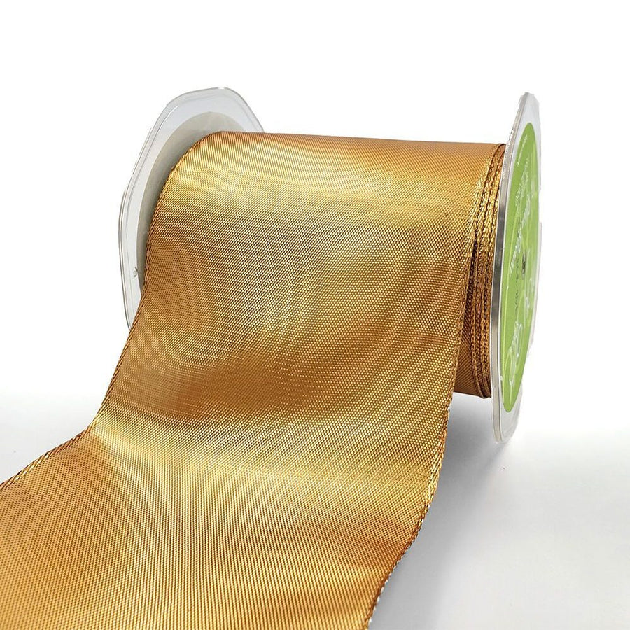 3¾ Inch Woven Metallic Shimmer Wired Edge Ribbon – 748-375-36 GOLD