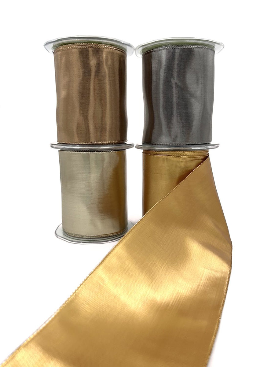 3¾ Inch Woven Metallic Shimmer Wired Edge Ribbon
