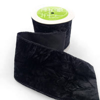 4 Inch Crushed Velvet Ribbon with Wired Edge – 750-4-10 BLACK