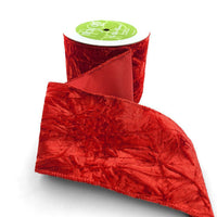 4 Inch Crushed Velvet Ribbon with Wired Edge – 750-4-14 RED
