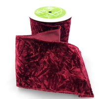 4 Inch Crushed Velvet Ribbon with Wired Edge – 750-4-25 BURGUNDY