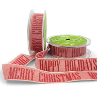 Sparkle Holiday Print Ribbon with Natural Woven Edge