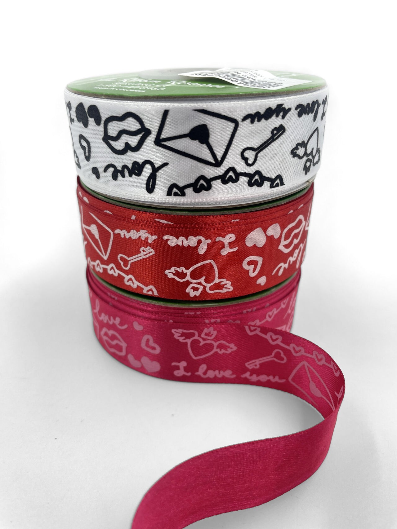 ~1 Inch (24MM) Satin Valentine Doodle Print Ribbon with Woven Edge