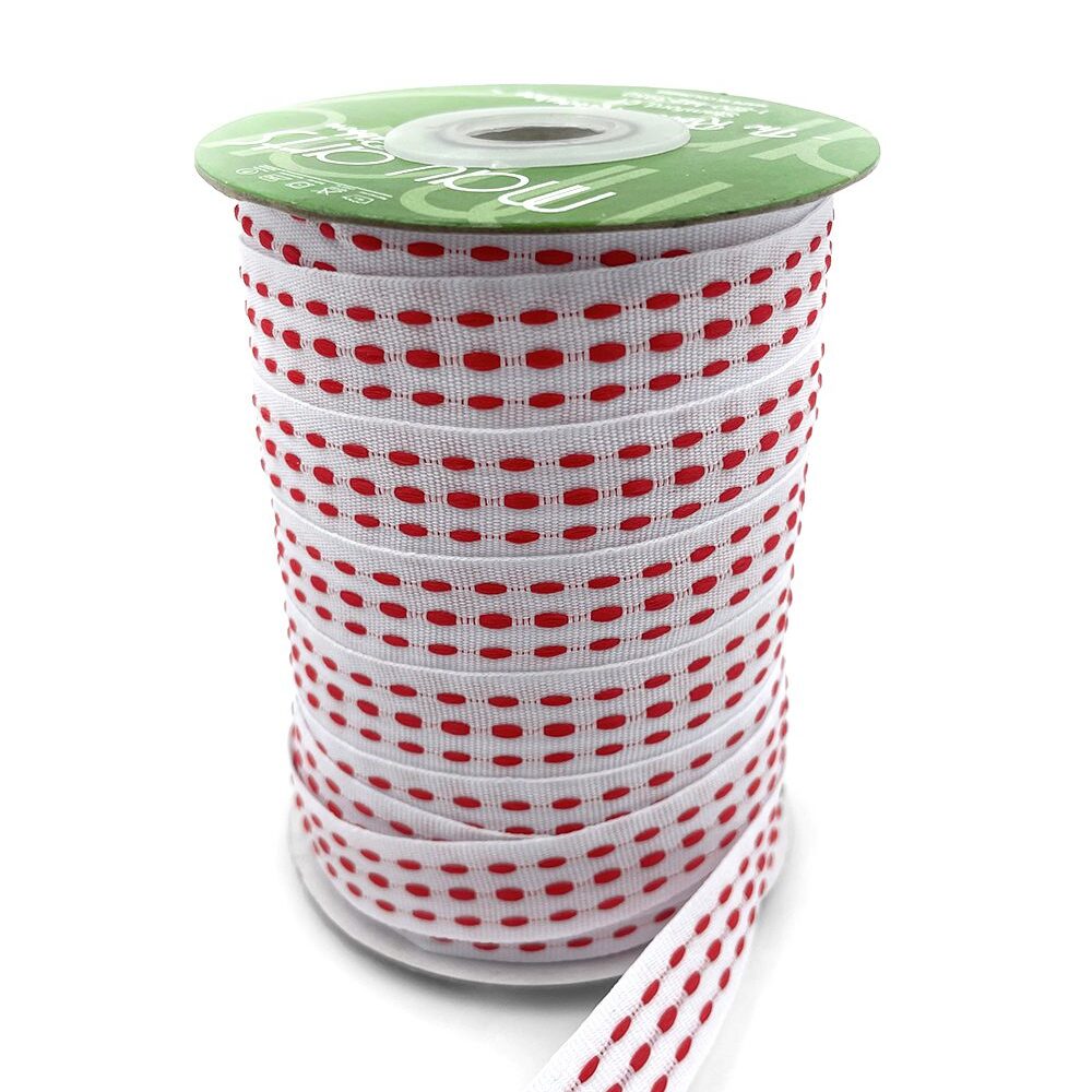 5/8 Inch Grosgrain Triple Woven Thread with Woven Edge Ribbon – 753-58-01 WHITE/RED