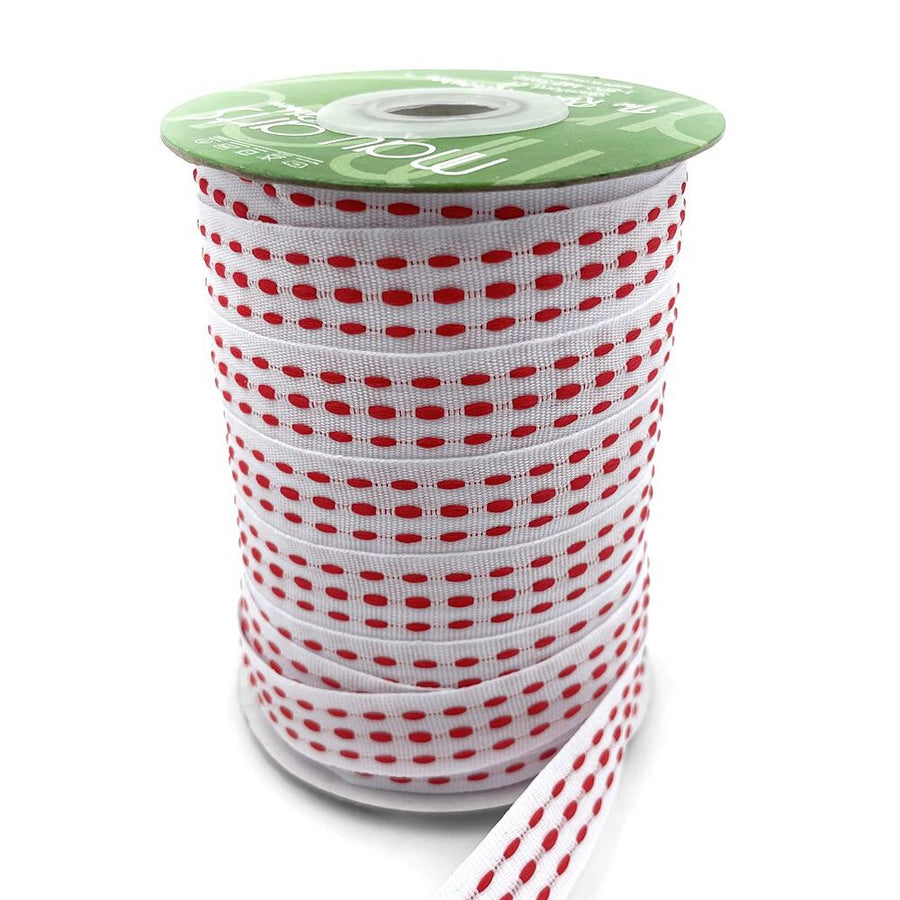 5/8 Inch Grosgrain Triple Woven Thread with Woven Edge Ribbon – 753-58-01 WHITE/RED