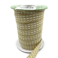 5/8 Inch Grosgrain Triple Woven Thread with Woven Edge Ribbon – 753-58-02 TAN/WHITE