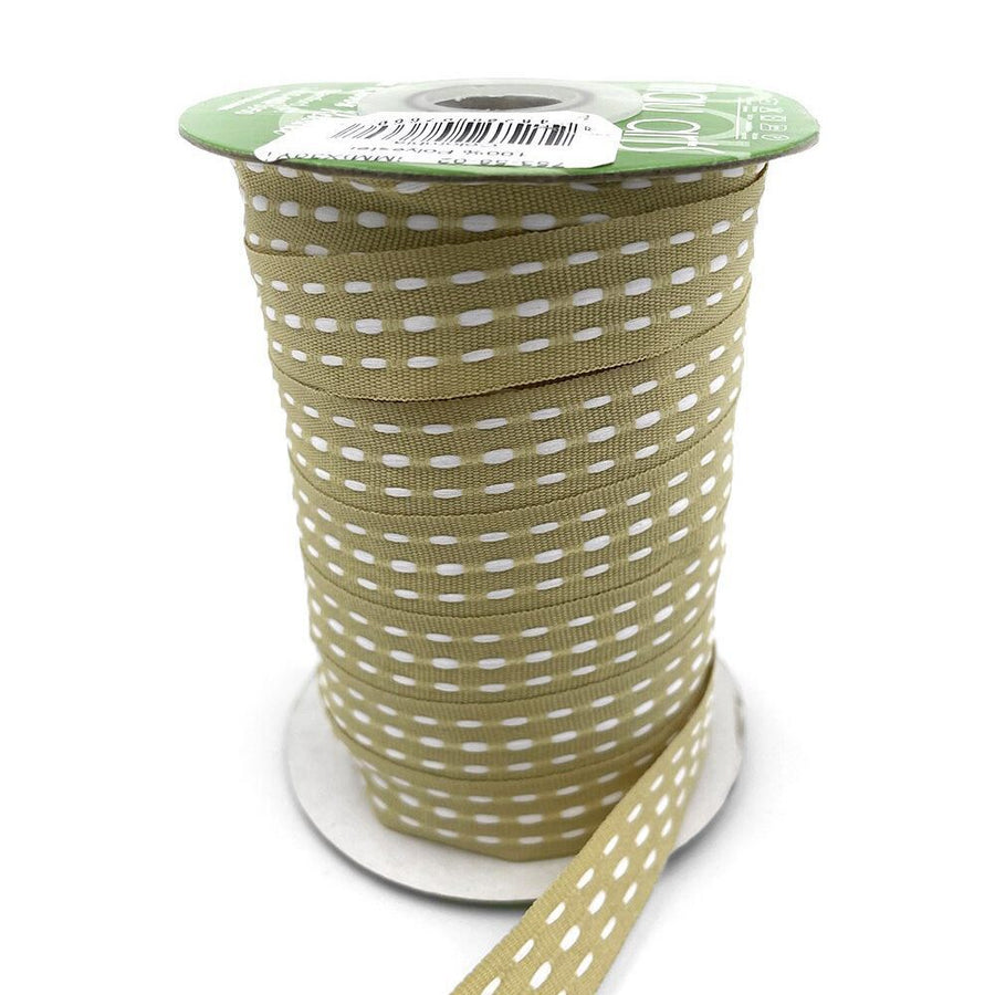 5/8 Inch Grosgrain Triple Woven Thread with Woven Edge Ribbon – 753-58-02 TAN/WHITE