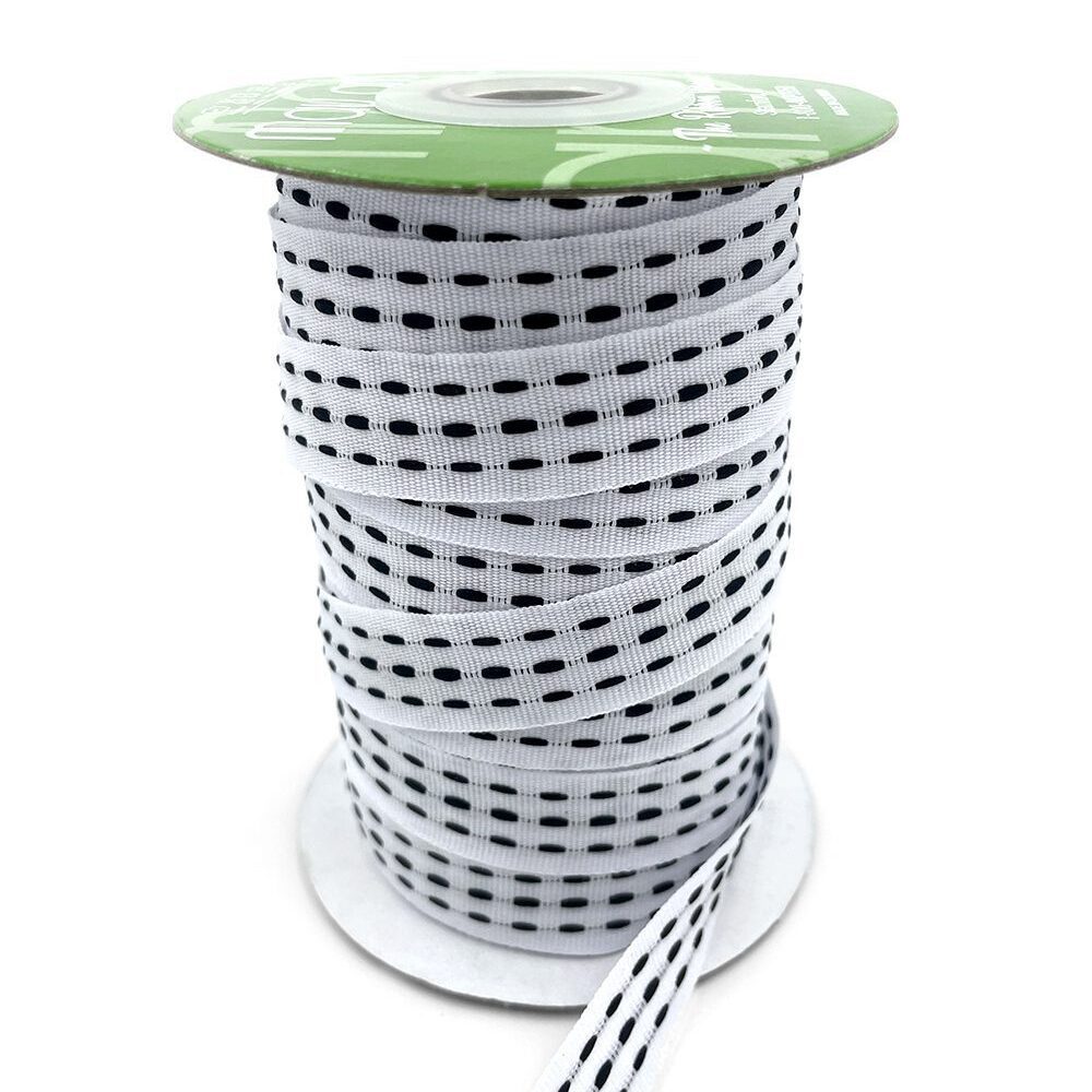 5/8 Inch Grosgrain Triple Woven Thread with Woven Edge Ribbon – 753-58-10 WHITE/BLACK