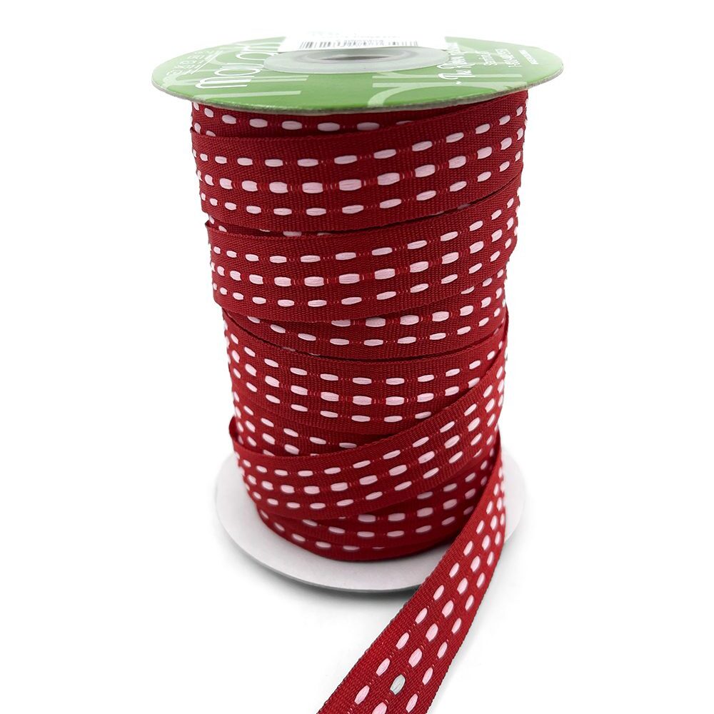 5/8 Inch Grosgrain Triple Woven Thread with Woven Edge Ribbon – 753-58-14 RED/PINK