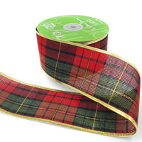 2.5 Inch Christmas Tartan Plaid Ribbon with Metallic Wired Edge – 754-25-30 RED/GREEN/BLACK/GOLD