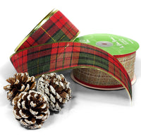 2.5 Inch Christmas Tartan Plaid Ribbon with Metallic Wired Edge