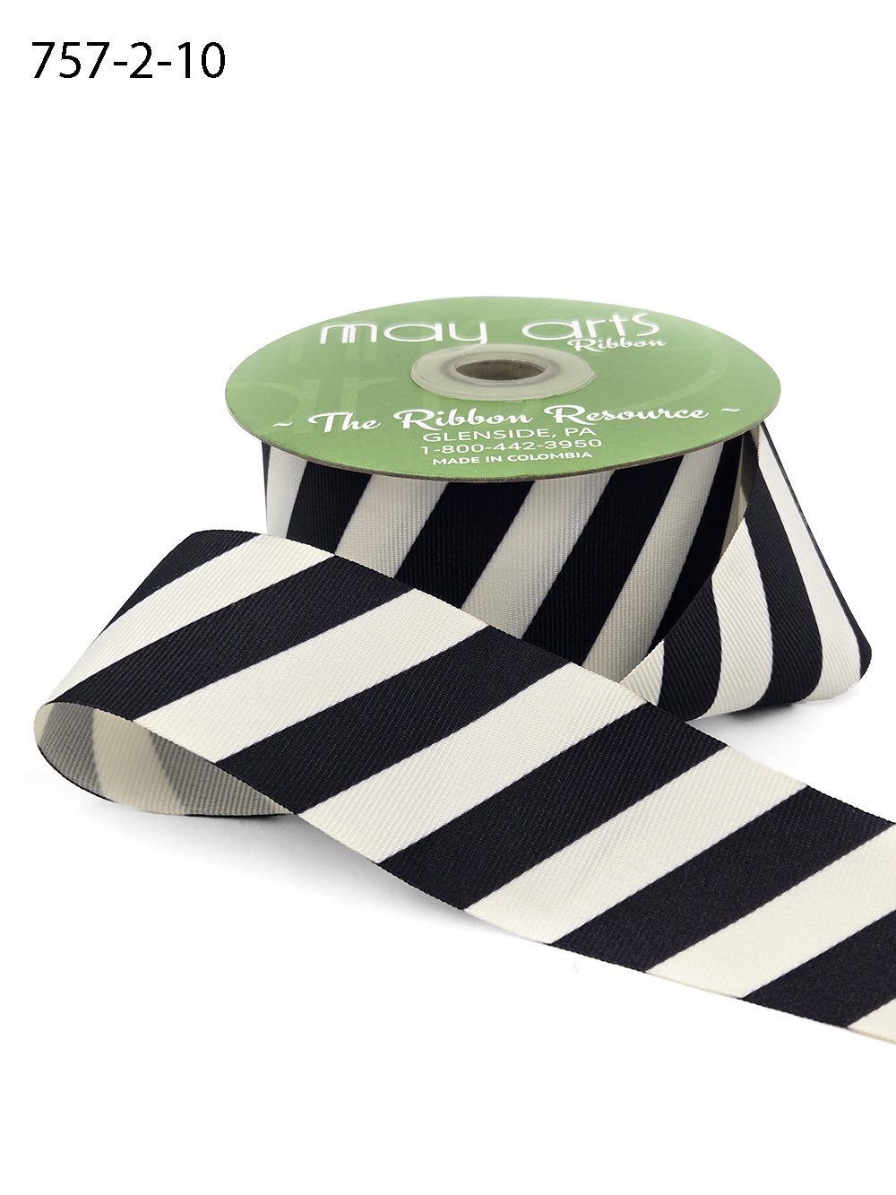 2 Inch Modern Diagonal Striped Grosgrain Ribbon with Woven Edge – 757-2-10 BLACK/IVORY
