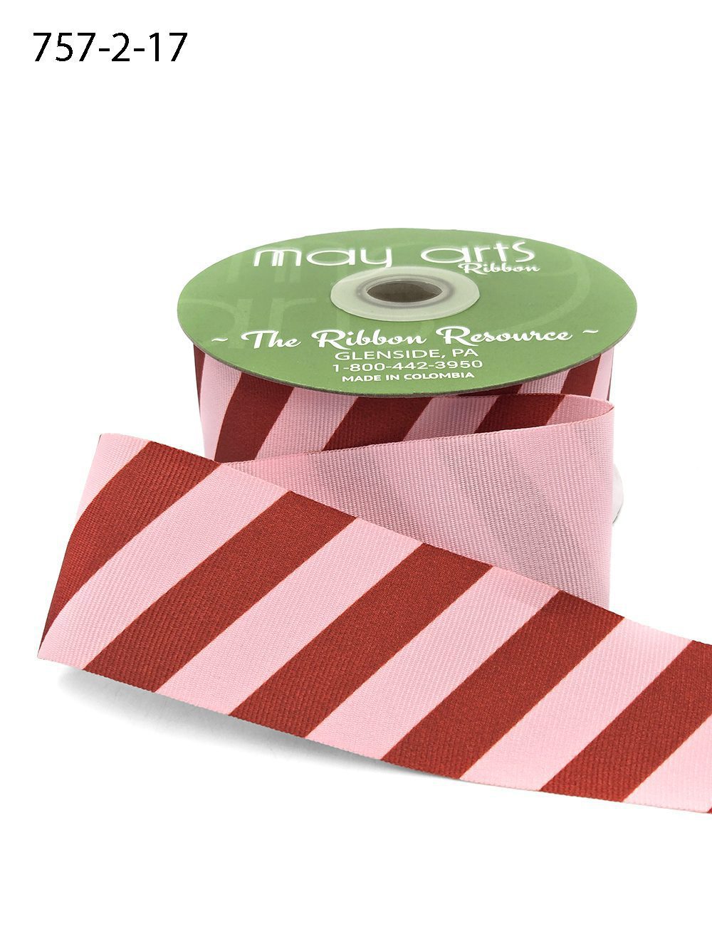 2 Inch Modern Diagonal Striped Grosgrain Ribbon with Woven Edge – 757-2-17 LIGHT PINK/RED