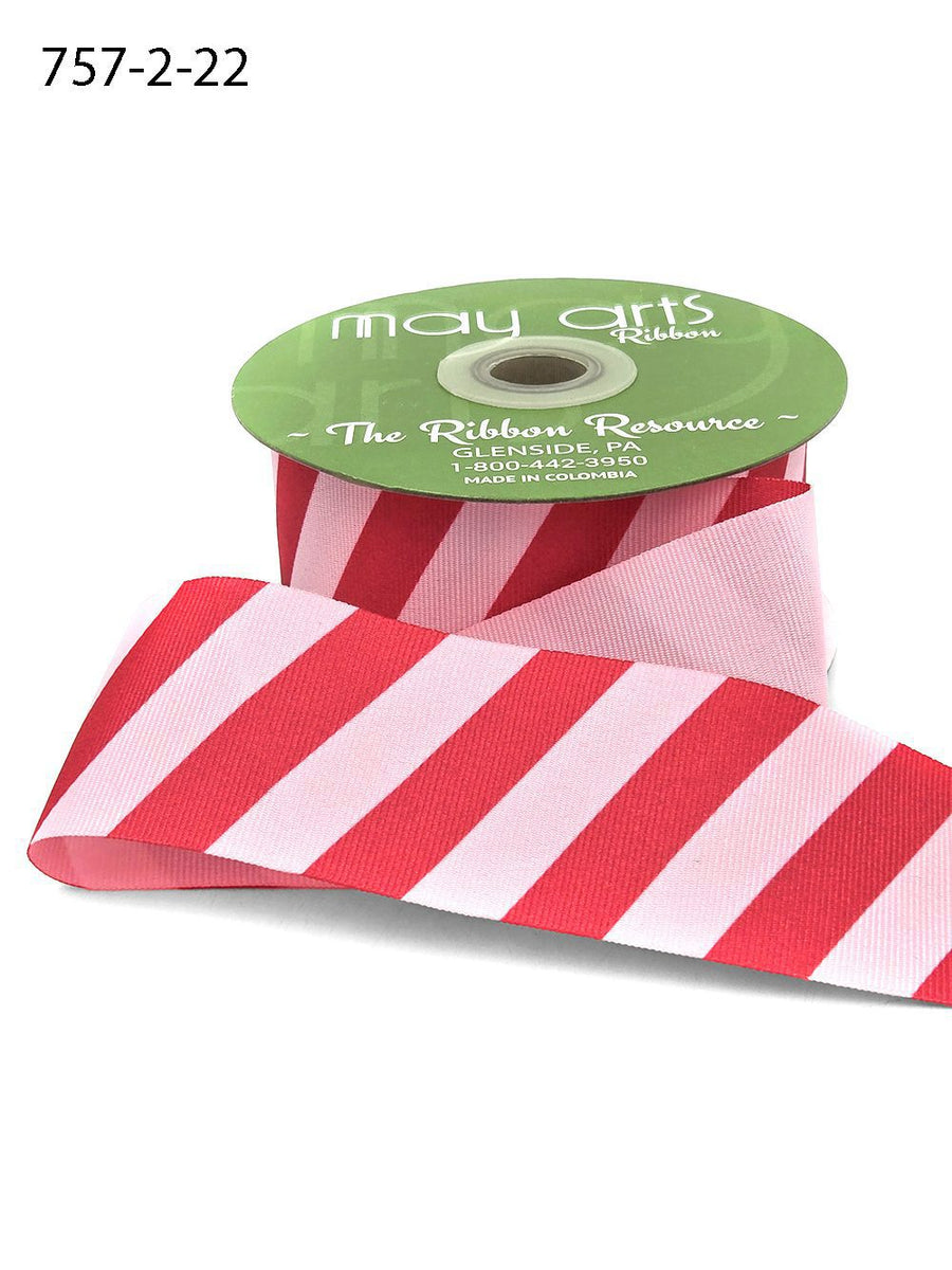 2 Inch Modern Diagonal Striped Grosgrain Ribbon with Woven Edge – 757-2-22 FUCHSIA/PINK