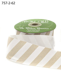 2 Inch Modern Diagonal Striped Grosgrain Ribbon with Woven Edge – 757-2-62 NUDE CHAMPAGNE/WHITE