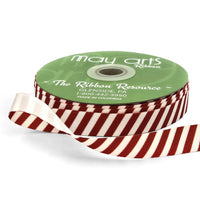 5/8 Inch Modern Diagonal Striped Grosgrain Ribbon with Woven Edge – 757-58-09 RED/IVORY