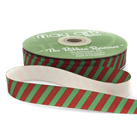 5/8 Inch Modern Diagonal Striped Grosgrain Ribbon with Woven Edge – 757-58-14 RED/GREEN