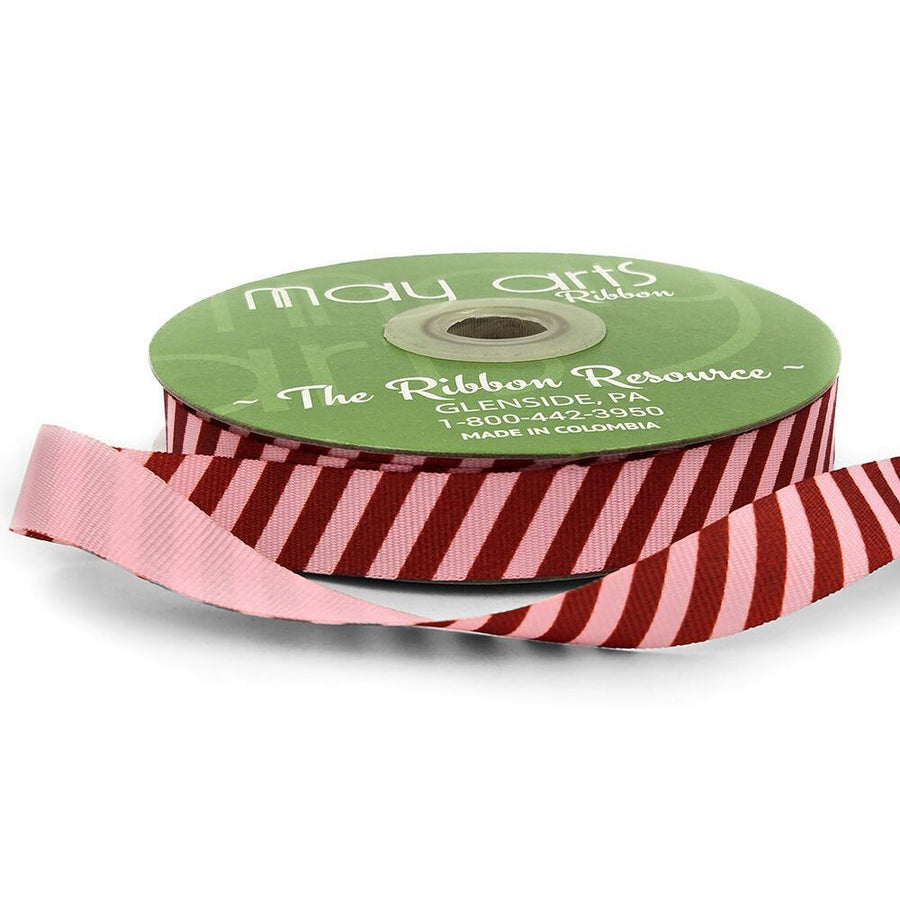 5/8 Inch Modern Diagonal Striped Grosgrain Ribbon with Woven Edge – 757-58-17 LIGHT PINK/RED