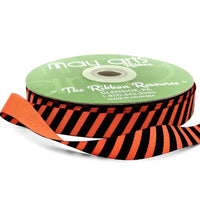 5/8 Inch Modern Diagonal Striped Grosgrain Ribbon with Woven Edge – 757-58-28 ORANGE/BLACK