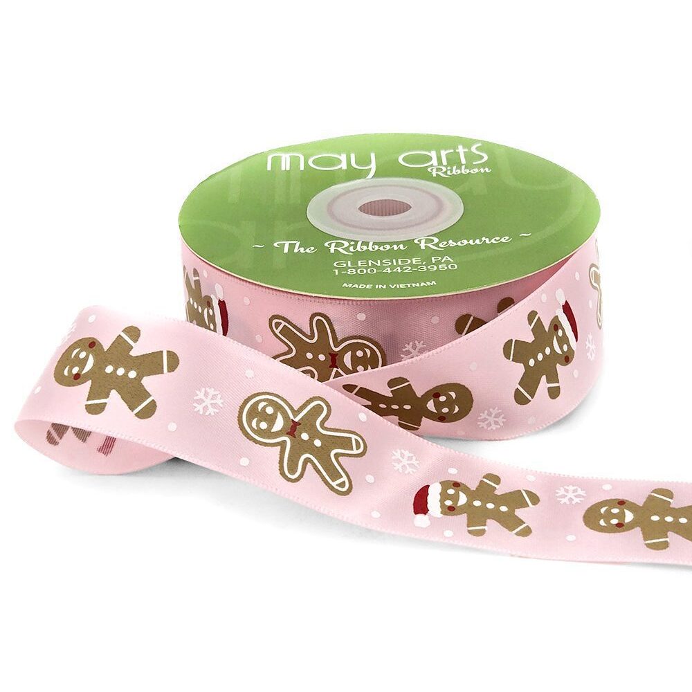 1 Inch Satin Gingerbread Man Print Ribbon – 759-1-17 PINK