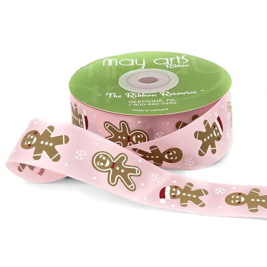 1 Inch Satin Gingerbread Man Print Ribbon – 759-1-17 PINK