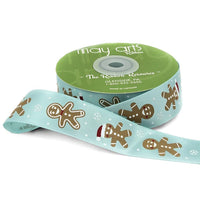 1 Inch Satin Gingerbread Man Print Ribbon – 759-1-94 ROBIN’S EGG BLUE