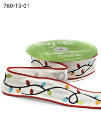 1.5 Inch Embroidered String of Christmas Lights Ribbon (Wired) – 760-15-01 WHITE