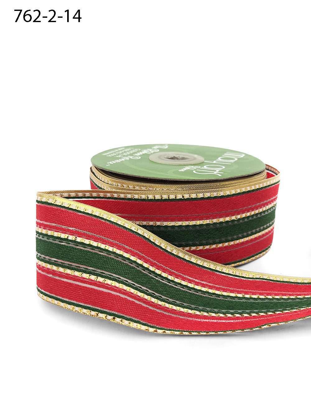 2 Inch Modern Christmas Stripe Ribbon with Woven Edge – 762-2-14 RED/GREEN/GOLD