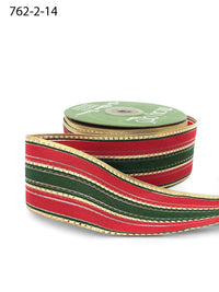 2 Inch Modern Christmas Stripe Ribbon with Woven Edge – 762-2-14 RED/GREEN/GOLD