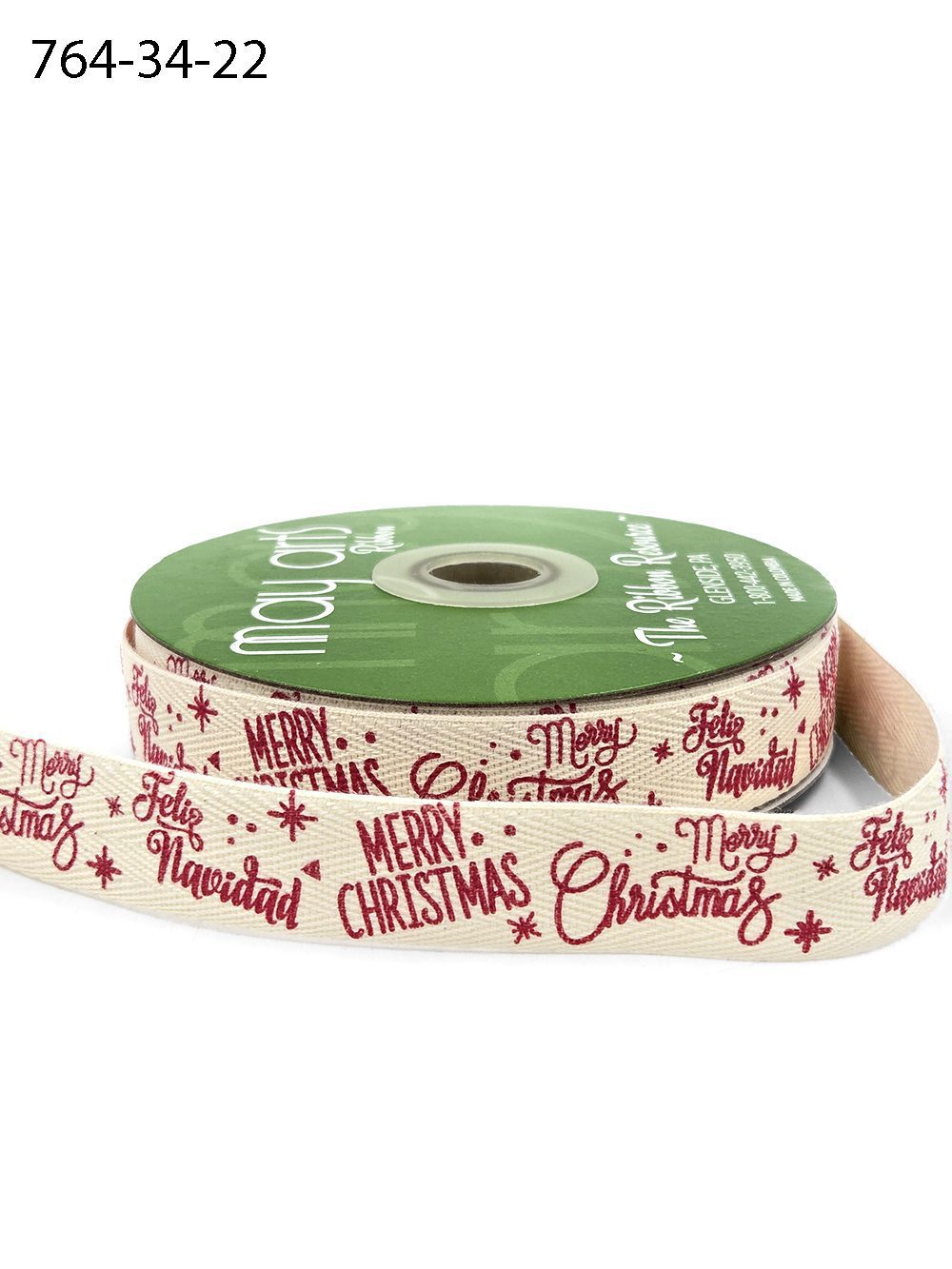 3/4 Inch Merry Christmas Feliz Navidad Ribbon with Woven Edge – 764-34-22 FUCHSIA/PINK