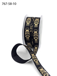 5/8 Inch Taffeta Gold Print Nutcracker Ribbon with Woven Edge – 767-58-10 BLACK