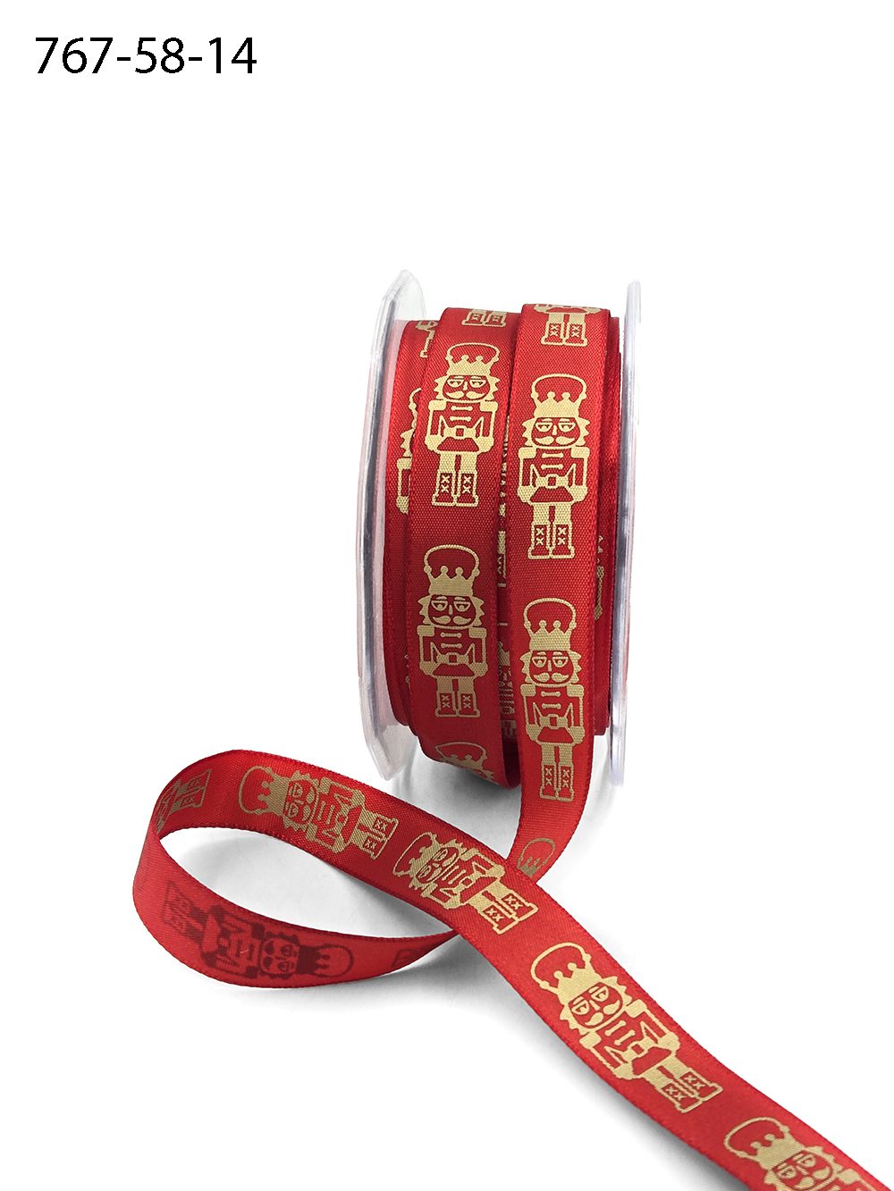 5/8 Inch Taffeta Gold Print Nutcracker Ribbon with Woven Edge – 767-58-14 RED