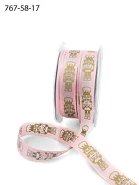 5/8 Inch Taffeta Gold Print Nutcracker Ribbon with Woven Edge – 767-58-17 PINK