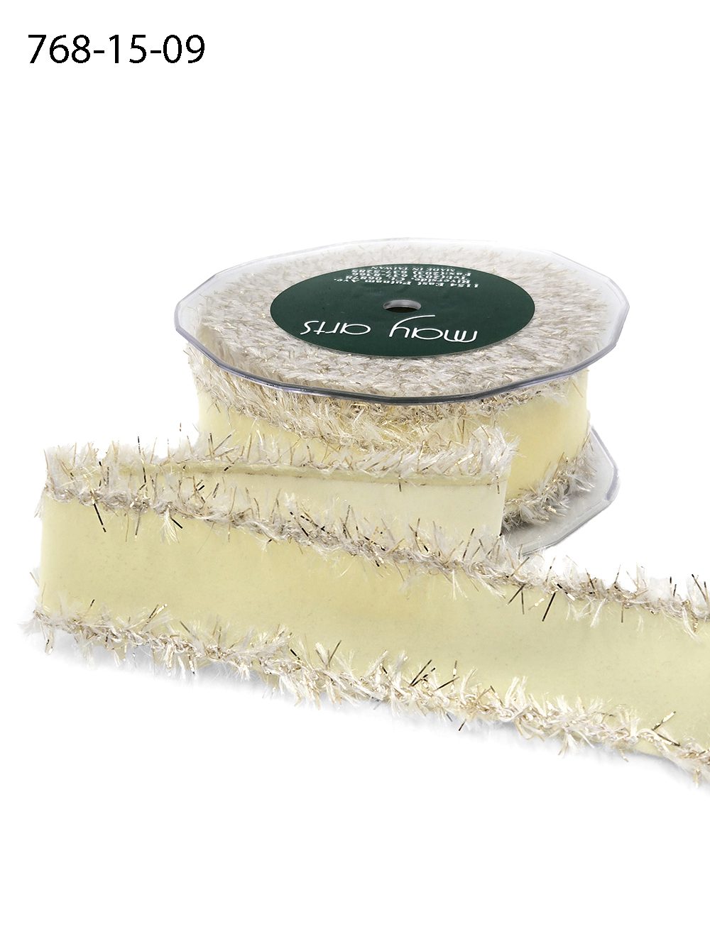 1.5 Inch Velveteen Ribbon with Tinsel Edge for Gift Wrapping, Crafts & Décor – 768-15-09 IVORY