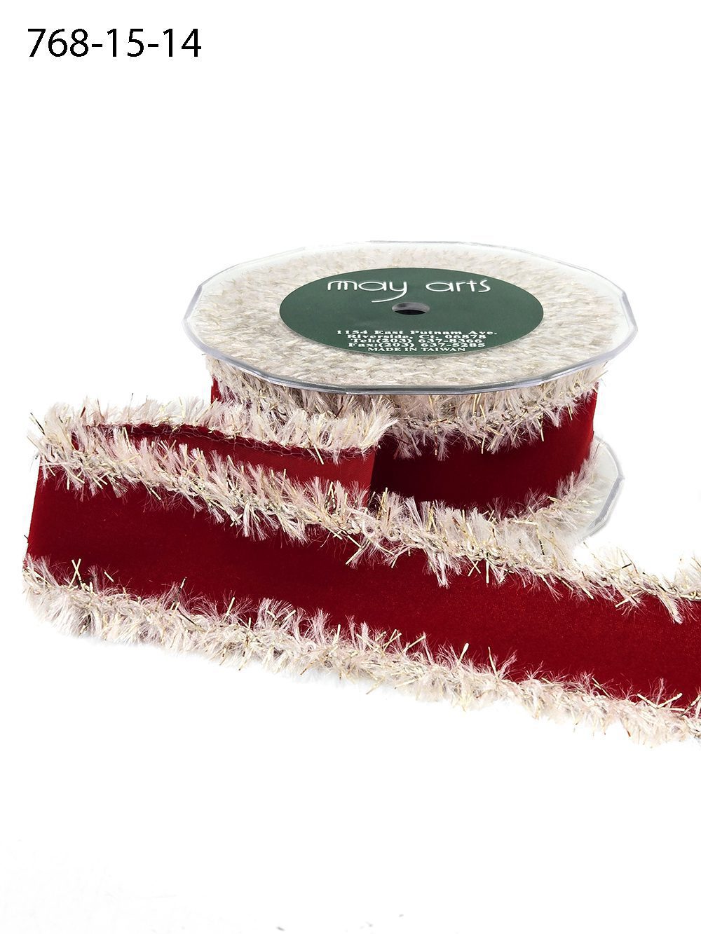 1.5 Inch Velveteen Ribbon with Tinsel Edge for Gift Wrapping, Crafts & Décor – 768-15-14 RED