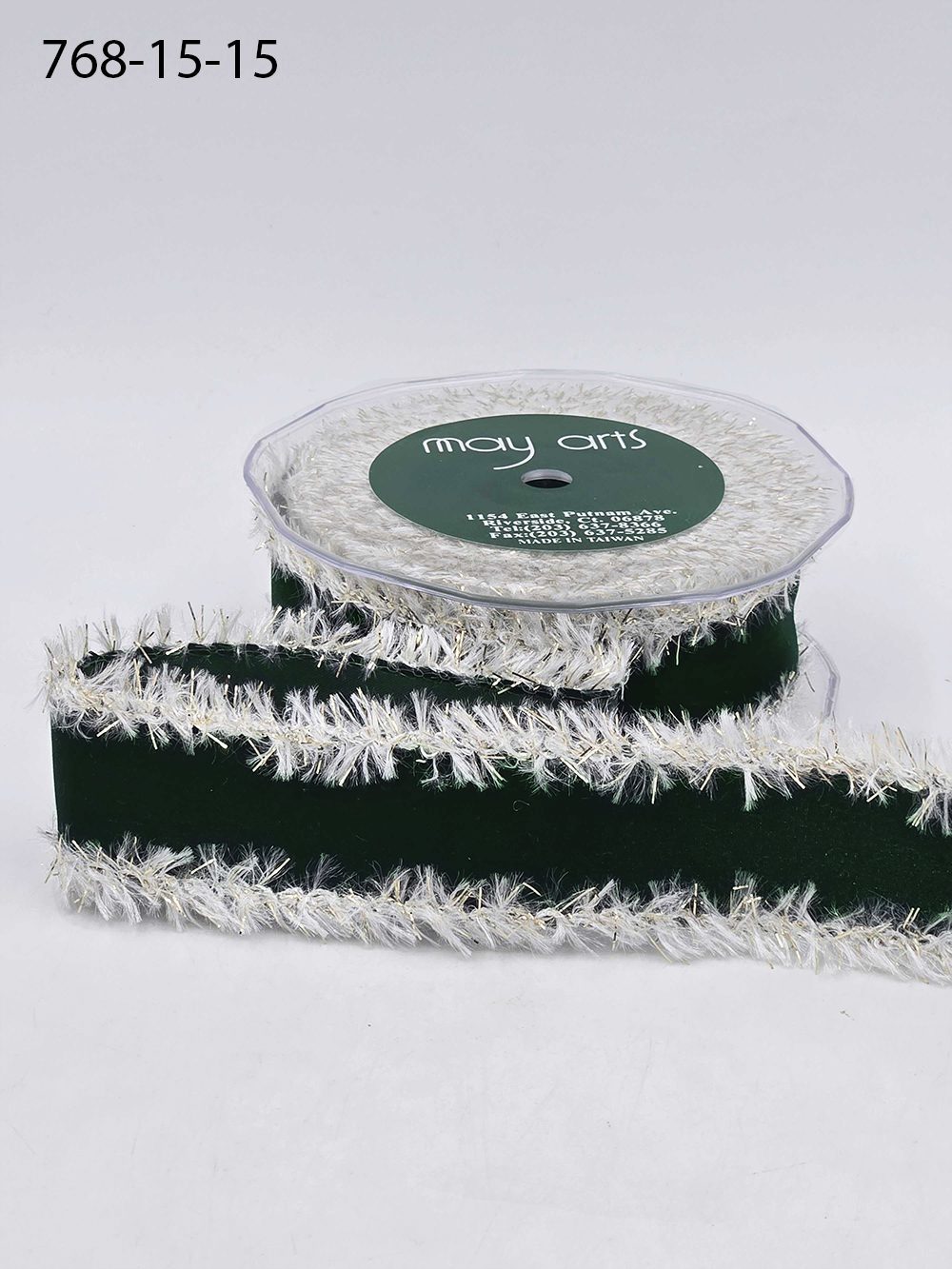 1.5 Inch Velveteen Ribbon with Tinsel Edge for Gift Wrapping, Crafts & Décor – 768-15-15 GREEN