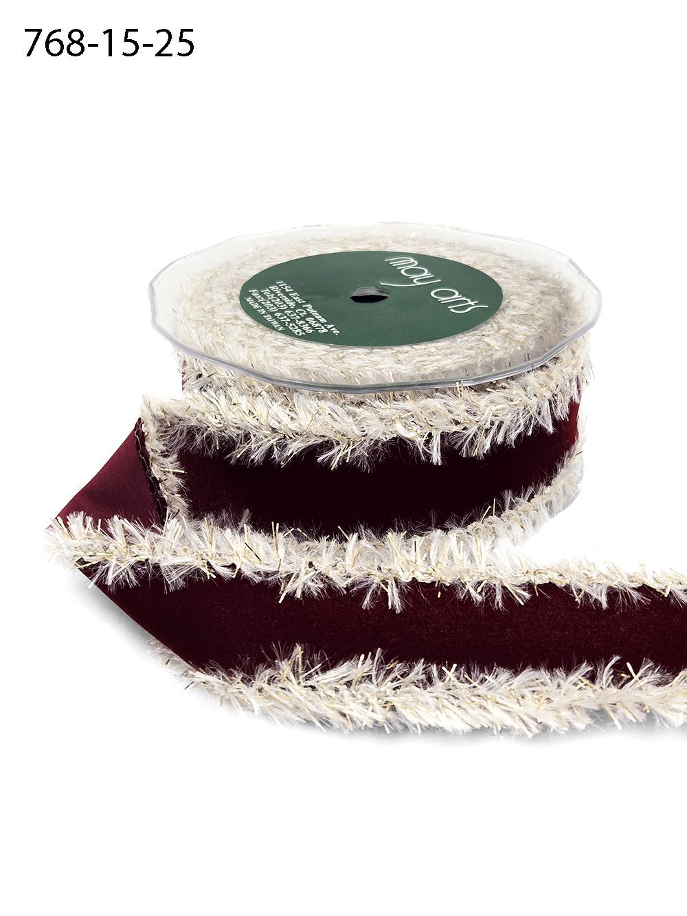 1.5 Inch Velveteen Ribbon with Tinsel Edge for Gift Wrapping, Crafts & Décor – 768-15-25 BURGUNDY