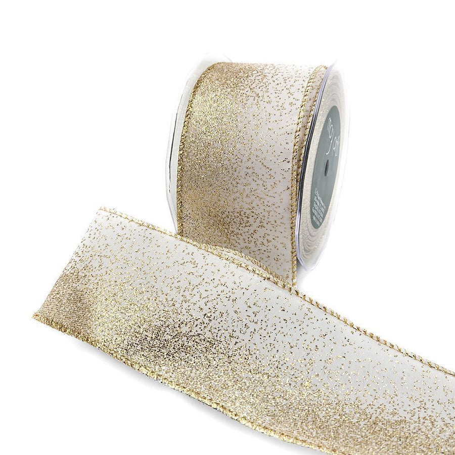 2.5 Inch Taffeta Fading Glitter Ribbon with Metallic Wired Edge – 769-25-01 WHITE