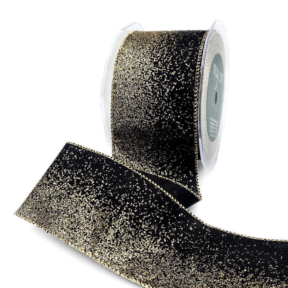 2.5 Inch Taffeta Fading Glitter Ribbon with Metallic Wired Edge – 769-25-10 BLACK