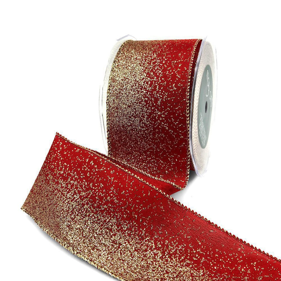 2.5 Inch Taffeta Fading Glitter Ribbon with Metallic Wired Edge – 769-25-14 RED