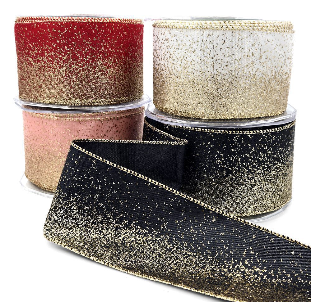2.5 Inch Taffeta Fading Glitter Ribbon with Metallic Wired Edge