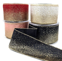 2.5 Inch Taffeta Fading Glitter Ribbon with Metallic Wired Edge