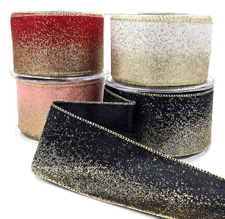 2.5 Inch Taffeta Fading Glitter Ribbon with Metallic Wired Edge