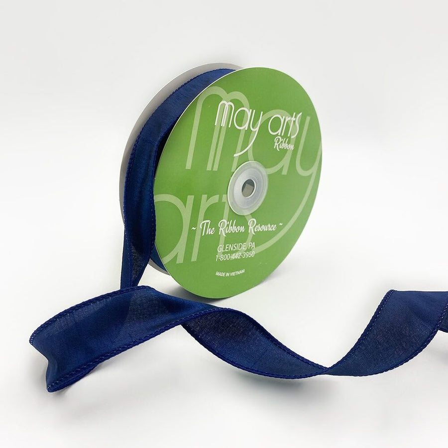 1″ Dupioni Ribbon with Wired Edge – 770-1-03 NAVY